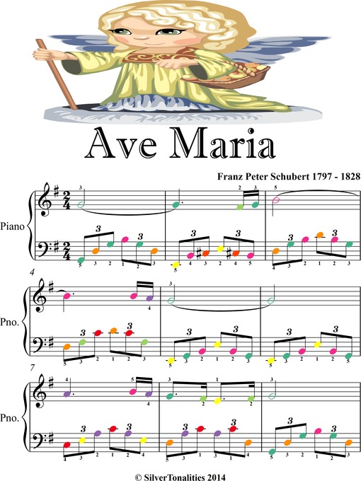Cover image for Ave Maria Easy Elementary Piano Sheet Music with Colored Notes
